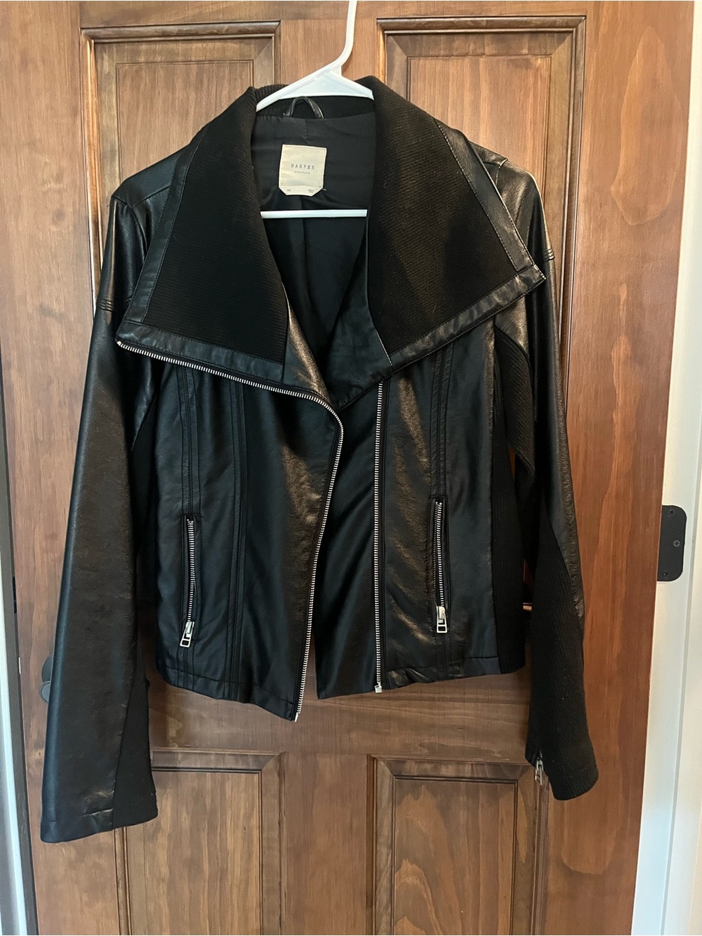Harper Black Faux Leather Asymmetrical Zip Jacket